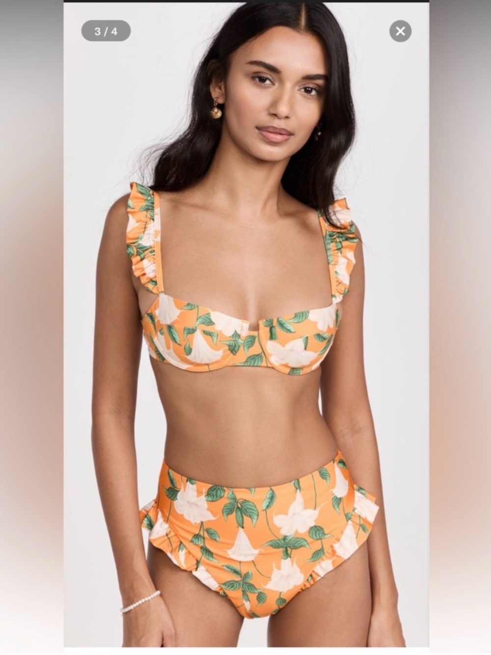 Agua Bendita Orange Floral Two-Piece Bikini with White Trumpet Flowers